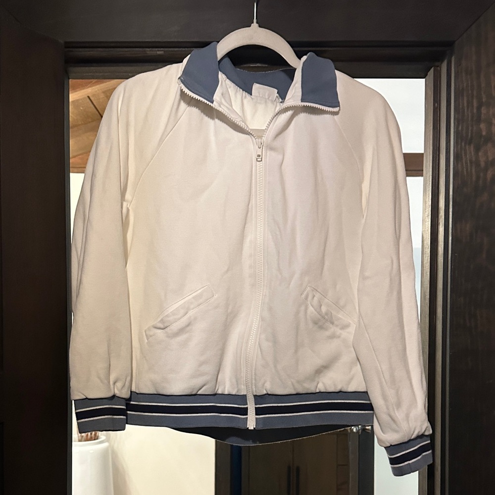 The Upside White Jacket with Blue Collar